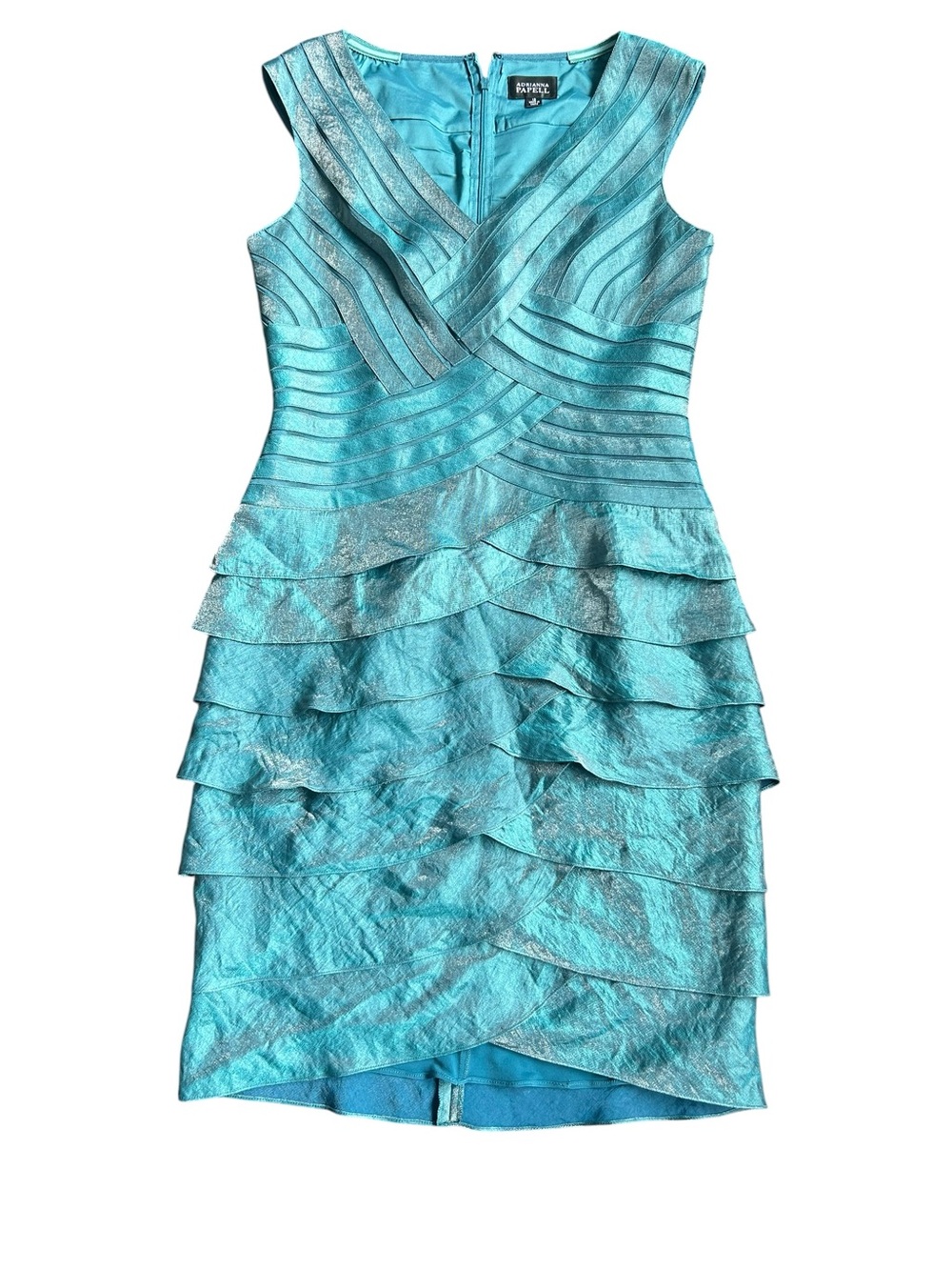 Adrianna Papell Teal Laser Cut Shimmer‎ Cocktail Dress Size 12
